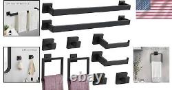 Complete 10-Piece Bathroom Towel Bar and Holder Set in Matte Black Finish