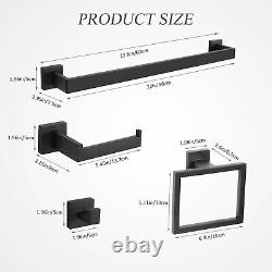 Complete 10-Piece Bathroom Towel Bar and Holder Set in Matte Black Finish