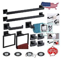 Complete 10-Piece Stainless Steel Bathroom Accessories Set in Matte Black Finish