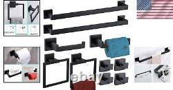 Complete 10-Piece Stainless Steel Bathroom Accessories Set in Matte Black Finish