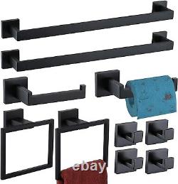 Complete 10-Piece Stainless Steel Bathroom Accessories Set in Matte Black Finish