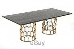 Contemporary Gold Finish Stainless Steel Base Dining Table Set Chair 5pc Set