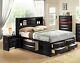 Contemporary Style 3pc King Size Bed And Nightstand Set Black Finish