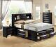 Contemporary Style 3pc Queen Bed Nightstand Chest Set Black Finish Solidwood