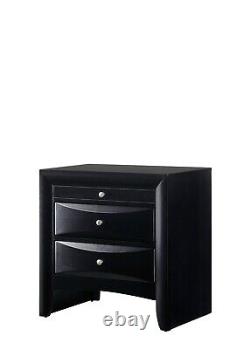 Contemporary Style 3Pc Queen Bed Nightstand Chest Set Black Finish Solidwood