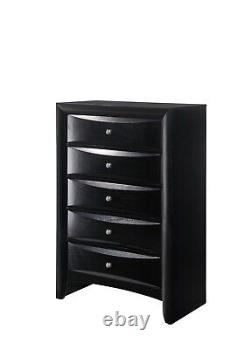 Contemporary Style 3Pc Queen Bed Nightstand Chest Set Black Finish Solidwood