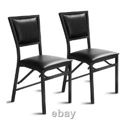 Costway Contemporary PU Leather Folding Chair in Black Finish (Set of 2)
