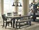 Cottage Two-tones Black & Brown Finish 6 Piece Dining Room Table Chairs Set Ic0o