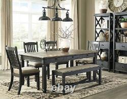 Cottage Two-Tones Black & Brown Finish 6 piece Dining Room Table Chairs Set IC0O