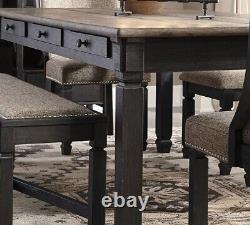 Cottage Two-Tones Black & Brown Finish 6 piece Dining Room Table Chairs Set IC0O
