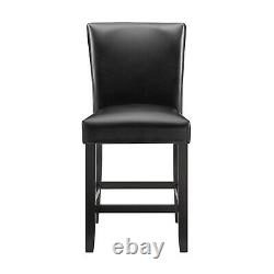 Counter Height Chair WithFaux Leather Upholstered Seat In Black Finish, Set Of 2