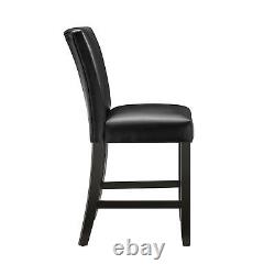 Counter Height Chair WithFaux Leather Upholstered Seat In Black Finish, Set Of 2