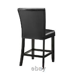 Counter Height Chair WithFaux Leather Upholstered Seat In Black Finish, Set Of 2