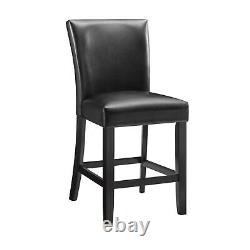 Counter Height Chair WithFaux Leather Upholstered Seat In Black Finish, Set Of 2