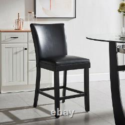 Counter Height Chair WithFaux Leather Upholstered Seat In Black Finish, Set Of 2