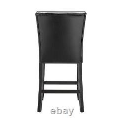 Counter Height Chair WithFaux Leather Upholstered Seat In Black Finish, Set Of 2