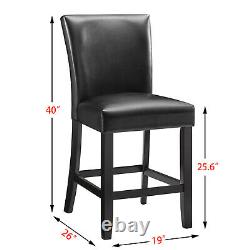 Counter Height Chair WithFaux Leather Upholstered Seat In Black Finish, Set Of 2