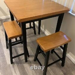 Counter Height Wood Square Dining Table & Chairs Set 4 Pc Oak Black Finish 30 in