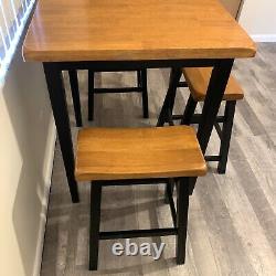 Counter Height Wood Square Dining Table & Chairs Set 4 Pc Oak Black Finish 30 in