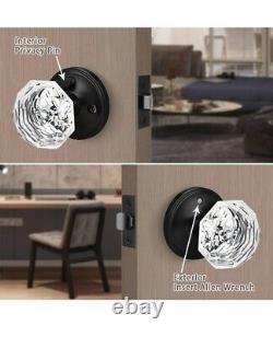 Crystal Privacy Door Knob 5 Set Bed Bath Function Matte Black Finish New