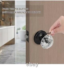 Crystal Privacy Door Knob 5 Set Bed Bath Function Matte Black Finish New