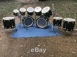 DW Collector's Series 10 Pc Drum Set Gloss Black Lacquer finish Gold Hardware