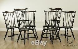 D. R. Dimes Black Crackle Finished Set 6 Windsor Dining Chairs