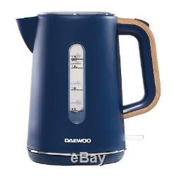 Daewoo Stockholm 2 Slice Toaster & Cordless Kettle Set Matte Blue & Wood Finish