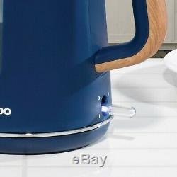 Daewoo Stockholm 2 Slice Toaster & Cordless Kettle Set Matte Blue & Wood Finish