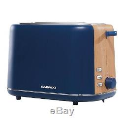 Daewoo Stockholm 2 Slice Toaster & Cordless Kettle Set Matte Blue & Wood Finish