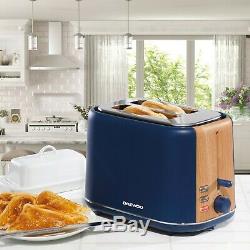 Daewoo Stockholm 2 Slice Toaster & Cordless Kettle Set Matte Blue & Wood Finish