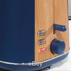 Daewoo Stockholm 2 Slice Toaster & Cordless Kettle Set Matte Blue & Wood Finish