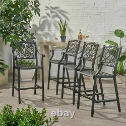 Del Outdoor 28 Aluminum Barstool (Set of 4), Antique Matte Black Finish