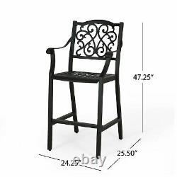 Del Outdoor 28 Aluminum Barstool (Set of 4), Antique Matte Black Finish