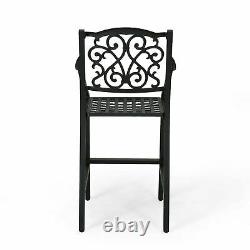 Del Outdoor 28 Aluminum Barstool (Set of 4), Antique Matte Black Finish