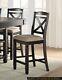 Dining Counter Height Chairs Set Of 2pc Black Finish Wood Beige Fabric Seat