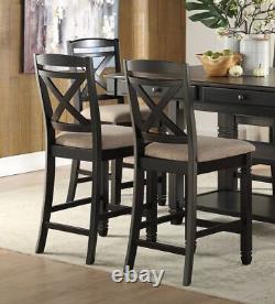 Dining Counter Height Chairs Set of 2pc Black Finish Wood Beige Fabric Seat