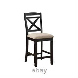 Dining Counter Height Chairs Set of 2pc Black Finish Wood Beige Fabric Seat