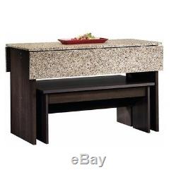 Dining Table Set With Benches For Small Spaces Drop Leaf Granite Finish Top
