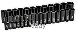 Durable 1/2 Drive 29-Piece Chrome Molybdenum Impact Socket Set Black Finish