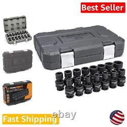 Durable 6-Point Metric Impact Socket Set in Black Phosphate Finish 15-Piece