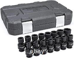 Durable 6-Point Metric Impact Socket Set in Black Phosphate Finish 15-Piece