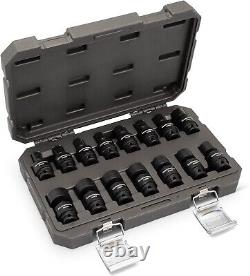 Durable 6-Point Metric Impact Socket Set in Black Phosphate Finish 15-Piece