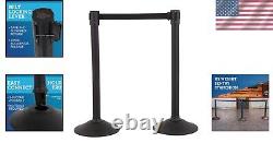 Durable Crowd Control Stanchion Set 6.5' Retractable Belt, Black Finish