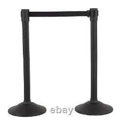 Durable Crowd Control Stanchion Set 6.5' Retractable Belt, Black Finish