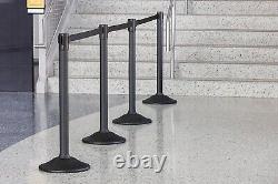 Durable Crowd Control Stanchion Set 6.5' Retractable Belt, Black Finish