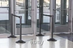 Durable Crowd Control Stanchion Set 6.5' Retractable Belt, Black Finish