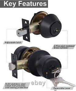 Durable Keyed Alike Door Knob & Deadbolt Set with Chrome-free Matte Black Finish