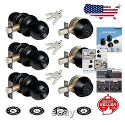 Durable Keyed Alike Entry Door Knobs & Deadbolts Combo Set in Matte Black Finish