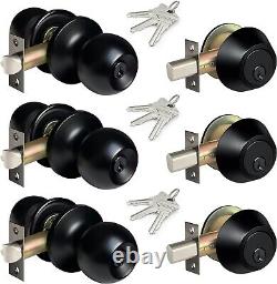 Durable Keyed Alike Entry Door Knobs & Deadbolts Combo Set in Matte Black Finish